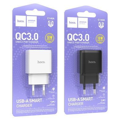 Сетевое зарядное устройство Hoco C140A Smart QC3.0 (1USB/3A) Black