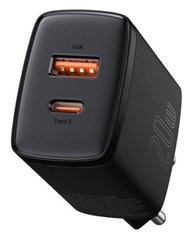 Мережевий зарядний пристрій Baseus Compact Quick Charger 1xUSB/1Type-C 20W Black CCXJ-B01