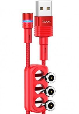 Кабель магнітний 3 в 1 Hoco U98 (Micro/Type-C/Lightning) Red
