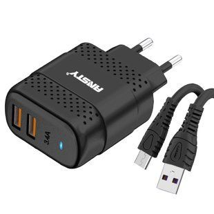 Сетевое зарядное устройство ANSTY C-048-A with Micro USB cable 2USB 3.4A Черный