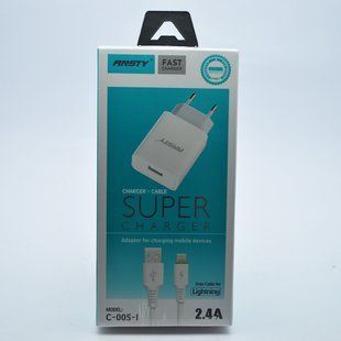 Мережевий зарядний пристрій ANSTY C-005-I з Lightning кабелем 1USB 2.4A White