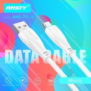 Кабель ANSTY ANS-711-V Micro USB 3.1A 1.2M Білий