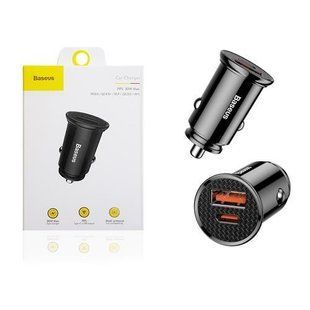 АЗУ Baseus USB Car Charger USB 3.0 + USB-C 30W Black CCALL-YS01, Черный