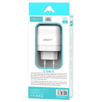 Сетевое зарядное устройство ANSTY C-048-A with Micro USB cable 2USB 3.4A Белый