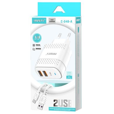 Мережевий зарядний пристрій ANSTY C-048-A with Micro USB cable 2USB 3.4A Білий