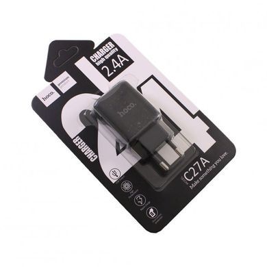 Мережевий Зарядний Пристрій Hoco C27A 1xUSB 2.4A Black, Чорний