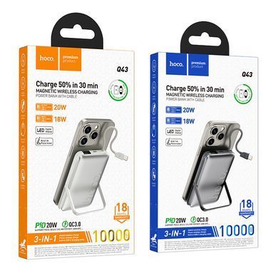 Зовнішній акумулятор PowerBank MagSfae Hoco Q43 Wireles Charging 10000mAh Metal Grey