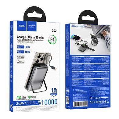 Зовнішній акумулятор PowerBank MagSfae Hoco Q43 Wireles Charging 10000mAh Metal Grey
