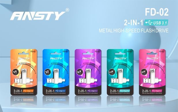 Флэш-драйв ANSTY FD-02 256GB USB 3.1 + Type-C Silver