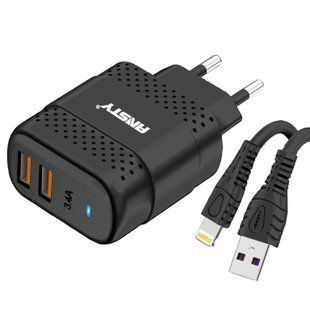 Сетевое зарядное устройство ANSTY C-048-I with Lightning cable 2USB 3.4A Черный