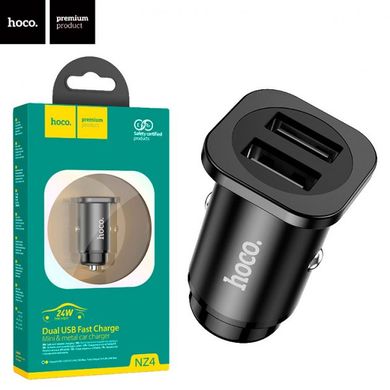 Автомобільний зарядний пристрій Hoco NZ4 Dual USB (5V 2.4A / 5V 4.8A 24W) Metal Gray