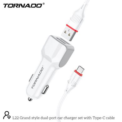 АЗУ Tornado L22 with Type-c cable 2USB 2.4A White, Белый