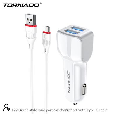 АЗУ Tornado L22 with Type-c cable 2USB 2.4A White, Белый