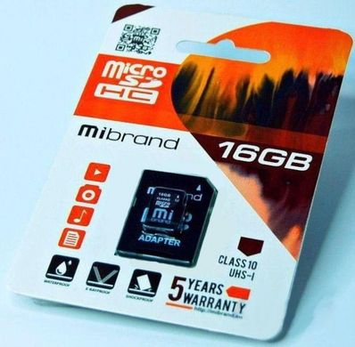 Карта памяти Mibrand microSDHC (UHS-1) 16GB Class 10 + SD adapter (MICDHU1/16GB-A)